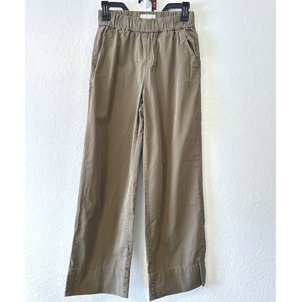 Everlane Organic Cotton Wide Leg Crop Pants Olive Green SZ XS‎ Elastic Waist